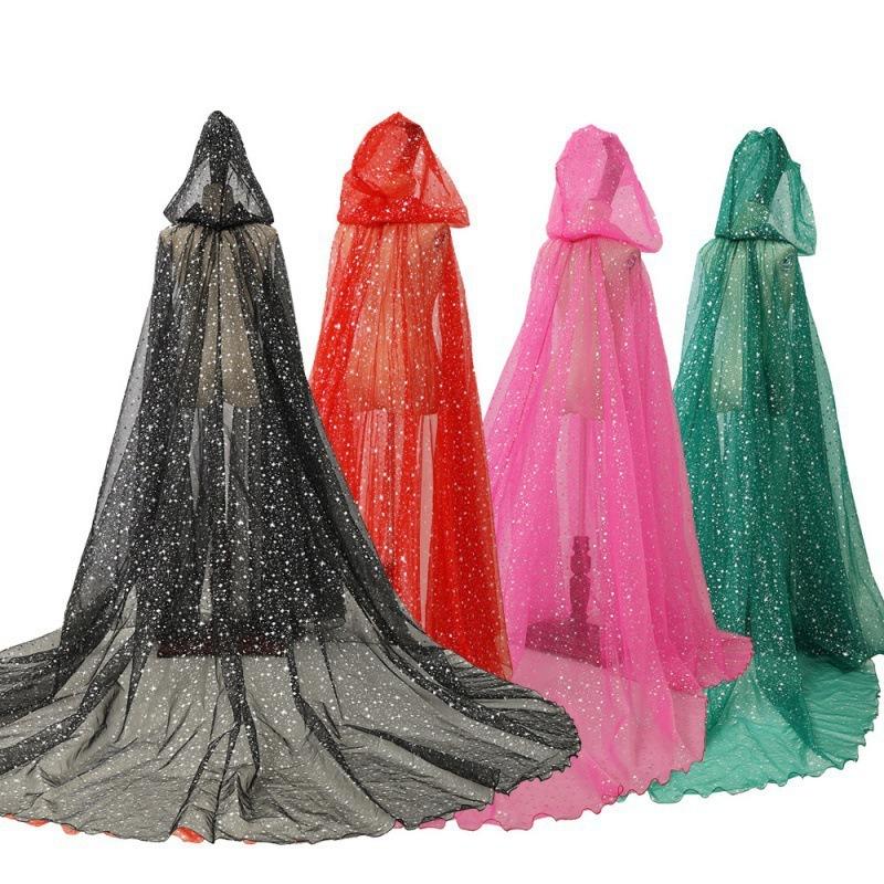 Stage Costume Shiny Hot Stamped Sequins Hooded Cape Halloween Cape Trailing Cosplay Costume Shawl *