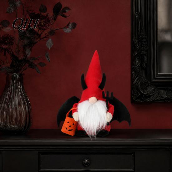 Black Red Party Favors Halloween Gnome Figurine, Faceless Dwarf Doll Decor with Devil Witch Decorative Figures for Mummy, Soft Fabric Tabletop