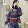 Johnature Женские винтажные зимние пуловеры с полувысоким воротником, полосатые вязаные с длинным рукавом, повседневные женские свитера