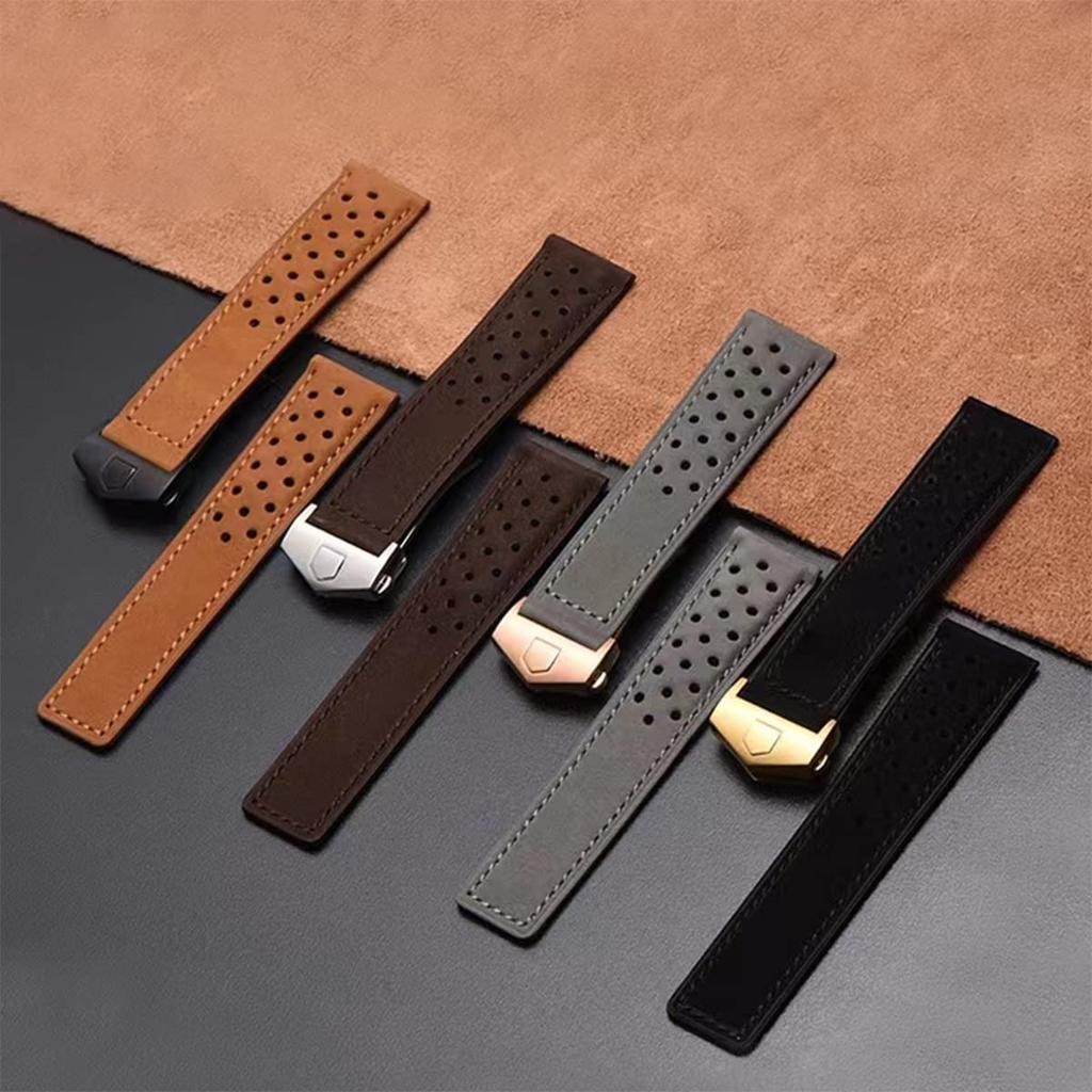 Watch Strap TAG HEUER Belt Watch Band Leather Original D Buckle TAG HEUER Aquaracer Series TAG HEUER Carrera Monaco Series Compatible Replacement Belt
