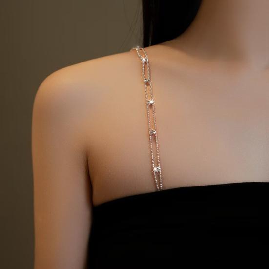 1 Pc Rhinestone Shoulder Strap Silver Rhinestone Bra Shoulder Chain Jewelry Adjustable Underwear Strap for Festival Rave Bridal Wedding Dress