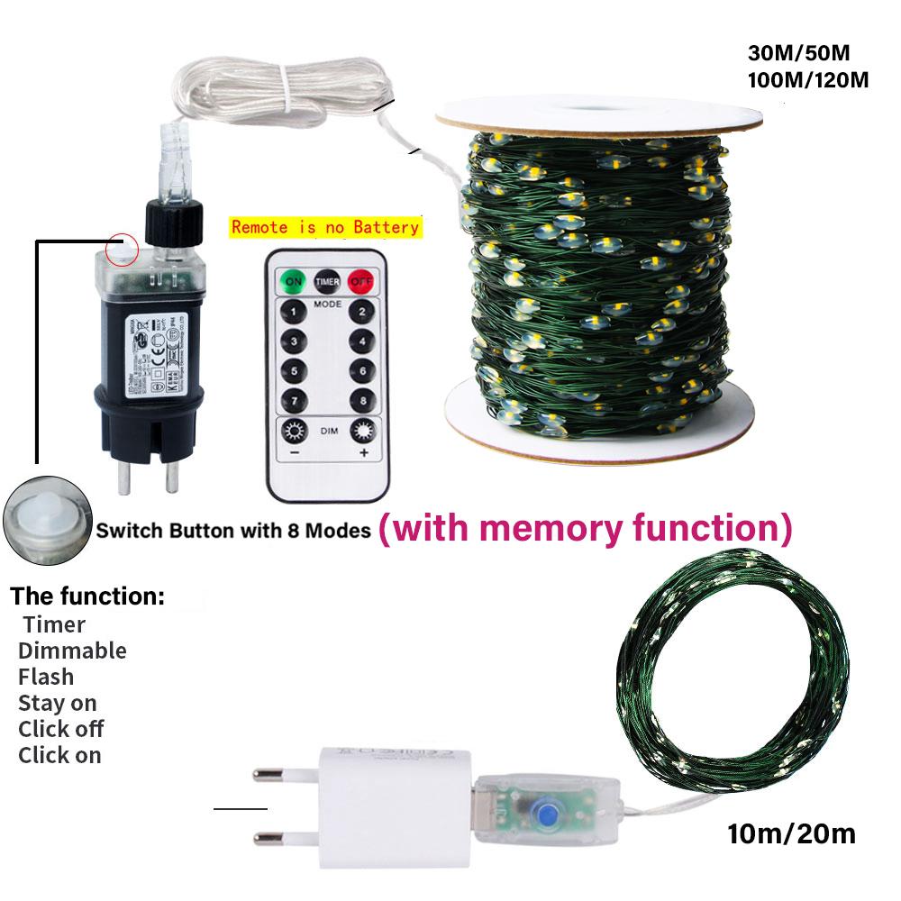 100 м Светодиодная гирлянда Сказочная Зеленый провод Уличные Рождественские огни Гирлянда для елки Для Нового года Улица Дом Вечеринка Свадебное украшение KTY