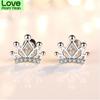 925 Sterling Silver Delicate Tiny Hollow Princess Crown Stud Earrings With Shiny Zircon For Women Girls Earring Jewelry S -E515