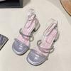 Beautiful Silver Temperament Sandals Women's Outer Wear Summer New with Skirt Rhinestone Open-toed High Heels