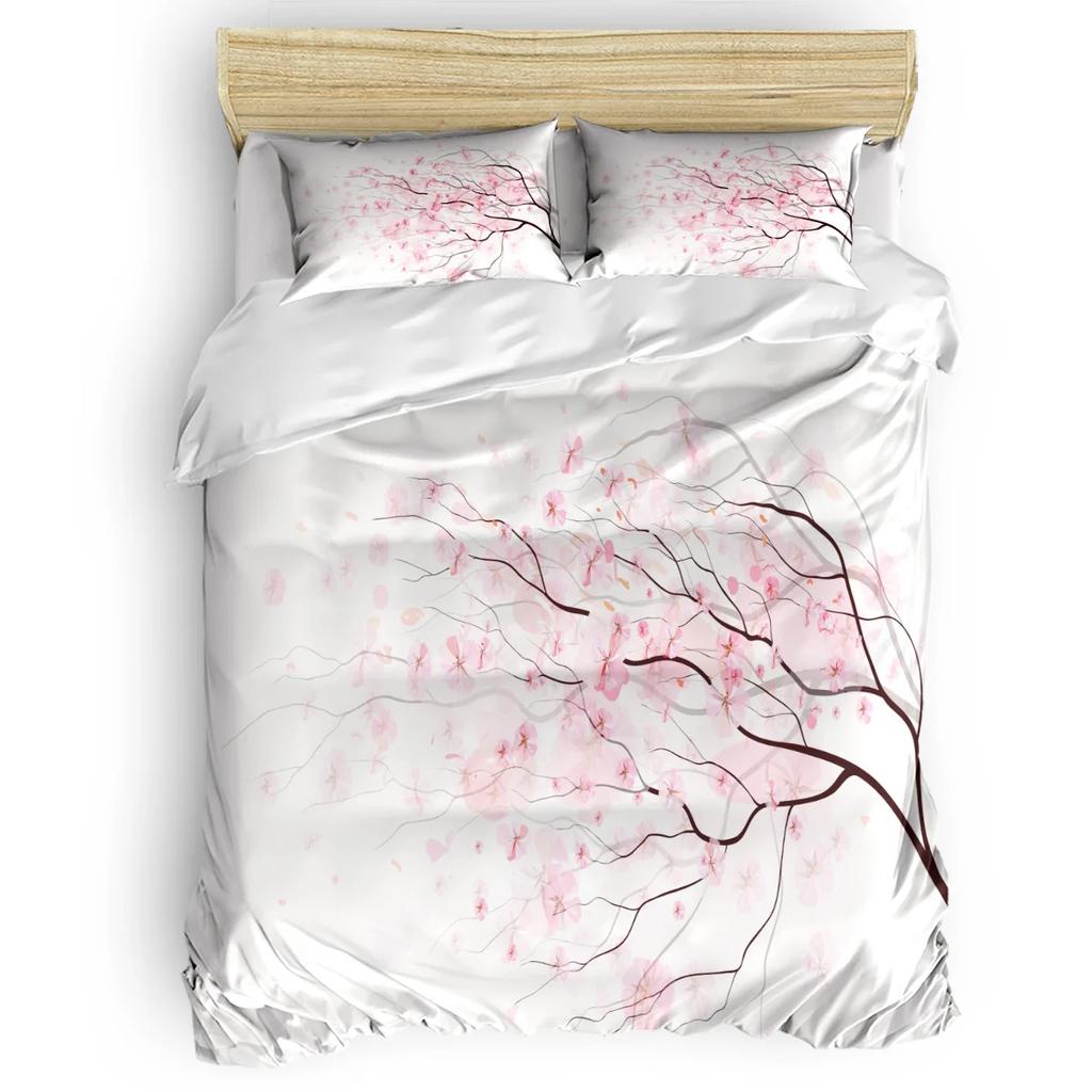 Комплект постельного белья нежно-розового цвета, ветка сакуры с цветами вишни, нежная японская весна, декоративный комплект постельного белья из 3 предметов, размер King Size