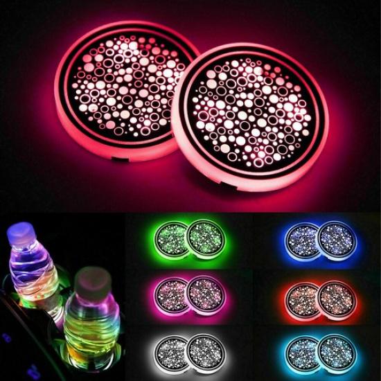 2 шт. RGB LED Автомобильный Подстаканник Световой Коврик Подкладка Подставка под Напитки Салонная Атмосферная Лампа