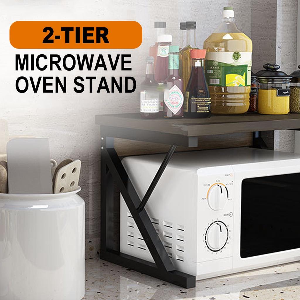 2-ярусная подставка для микроволновой печи, деревянная полка для хранения, Z-образная, экономящая место, кухонный кронштейн, органайзер для шкафа, металл + дерево, 21,25x13,77x14,17 дюйма