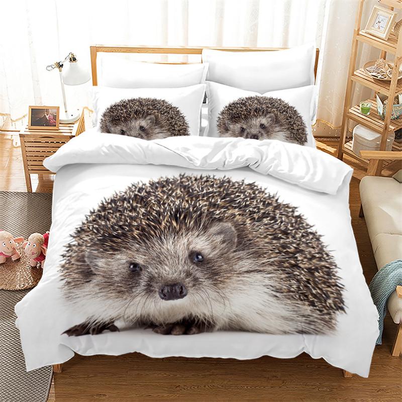 Hedgehog Bedding Set Cute Kawaii Wildlife Comforter Cover With Pillowcases For Kids Boys Girl Polyester Bedding Set King Size