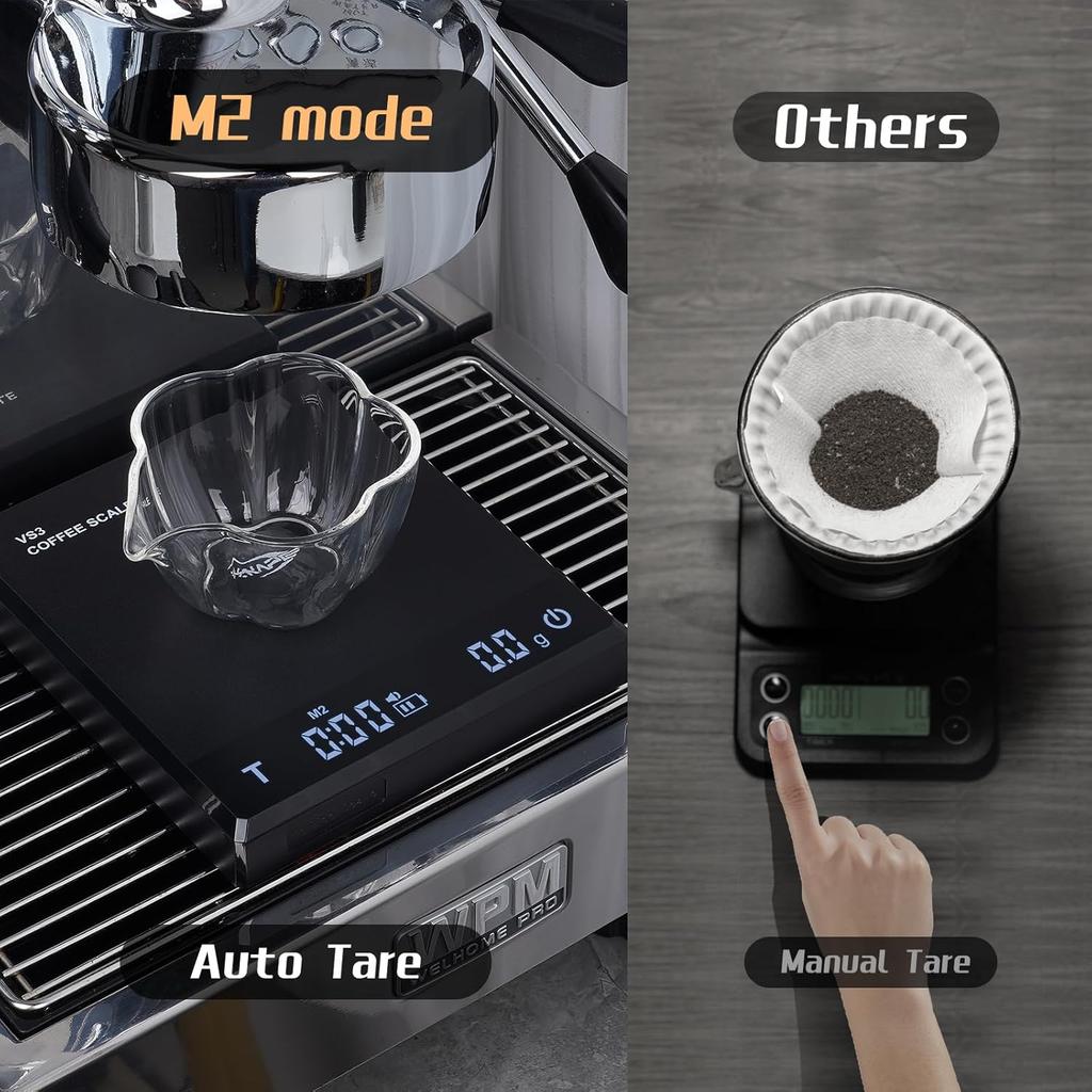 IKAPE Digital Coffee Scale with Timer, 2kg/0.1g High Precision Rechargeable Drip Espresso Scale with Tare Function, LED Display(Black)
