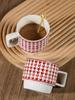 Nordic Houndstooth Ceramic Mug – Retro Coffee Cup with Handle, Spoon Classic  Pattern, 400ml