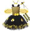 Girls Cosplay Bee Sleeveless Tulle Dress Headband Leg Warmers Wand Wing Cosplay Party