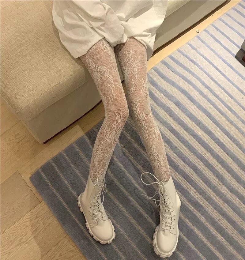 Чулки с цветочным узором, сексуальные кружевные ажурные колготки, настроение, японское чистое желание, белый шелк, JK, шелковые носки с тонкой сеткой против затяжек