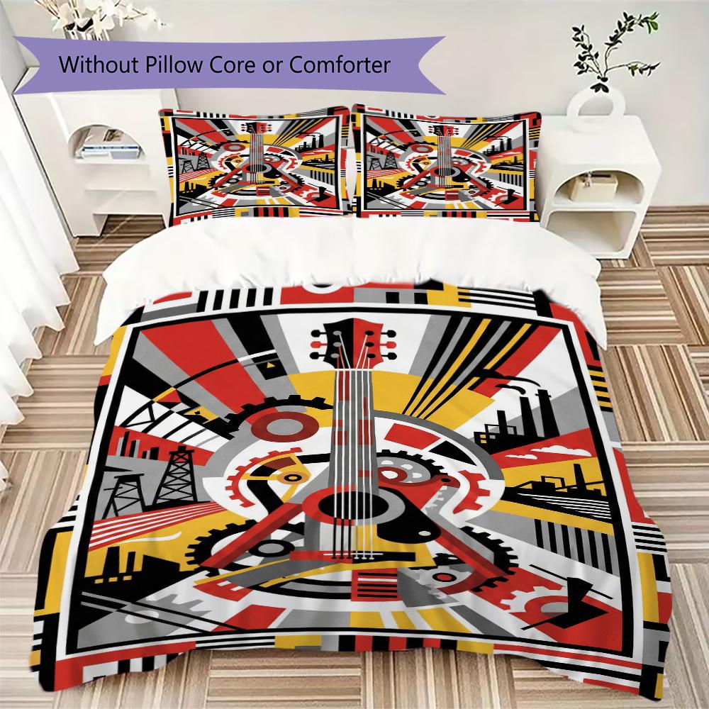 Guitar Music Pattern Bedding uilt Set uilt Cover Pillowcase Home Decoration Birthday Gift (1 * duvet cover + 2 * pillowcase without core)10