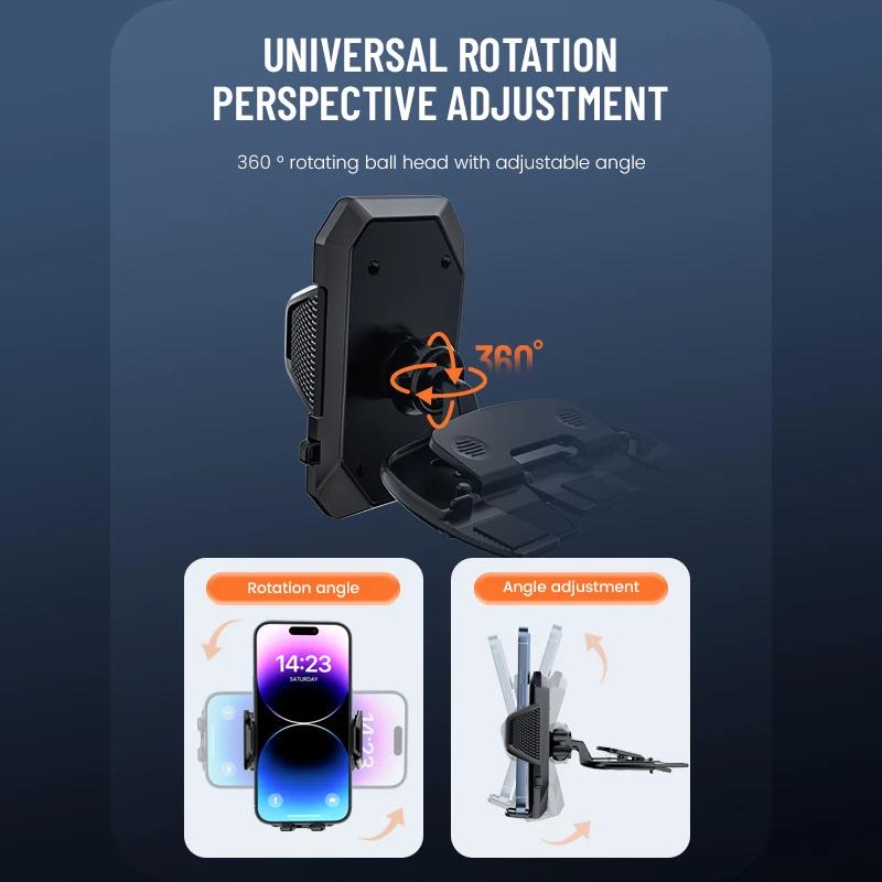 Автомобильный держатель для телефона с двумя зажимами и слотом для компакт-дисков, автоматическое крепление 3s, установка и защита от ударов для iPhone 15 Pro Max/14/13/Xiaomi/Samsung Galaxy