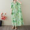 2025 Summer Plus Size Dress Women Casual V-Neck Vintage Shirt Dress Loose Basic Printing Dress