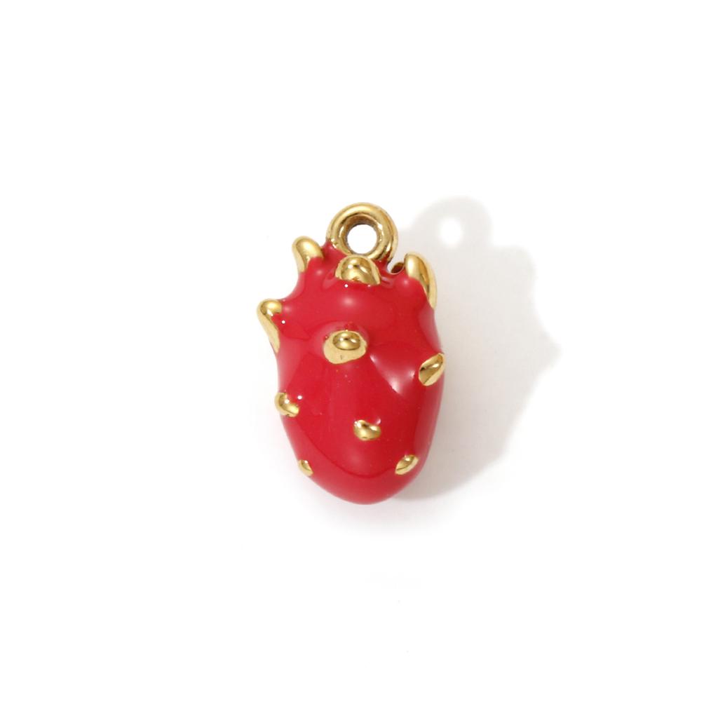 1 Piece 304 Stainless Steel Charms 18K Real Gold Plated Enamel Lipstick Strawberry Mango Pineapple Pendant Necklace DIY Making