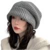 Шапка бини для холодной погоды, большая, свободная, маленькой вязки, вязаная, серая [CROSSMARVELLY] женская, корейская, большая, защита, теплая, размер, милая, посадка, лицо, однотонная, шапка, шапка,