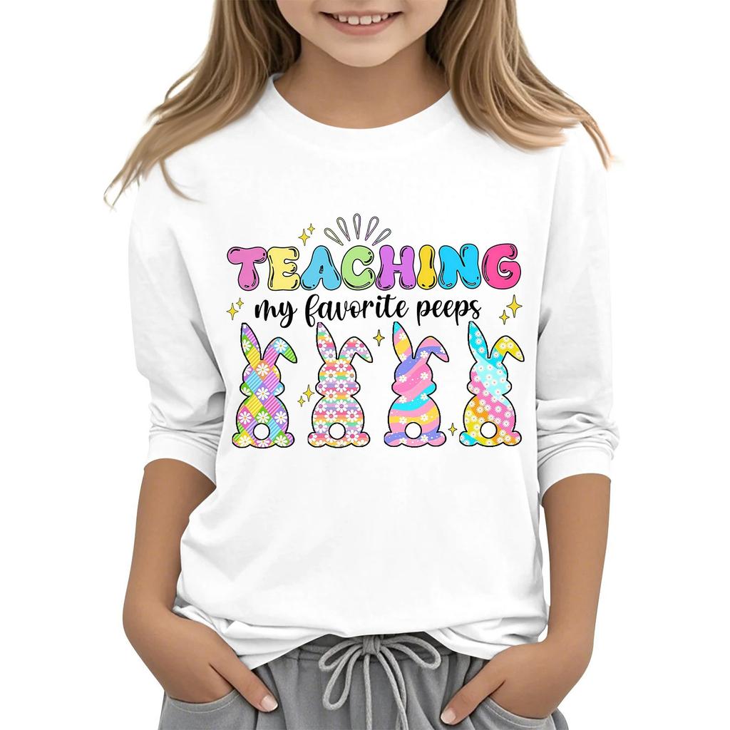 Повседневная футболка с круглым вырезом и пасхальным принтом, с рукавами 7 точек для детей