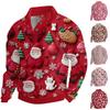 Men's Christmas Cotton Pullover Long Sleeve Outdoor Shirt Vintage Corduroy Button Stand Collar Shirt Casual Sweatshirt Christmas Print Top