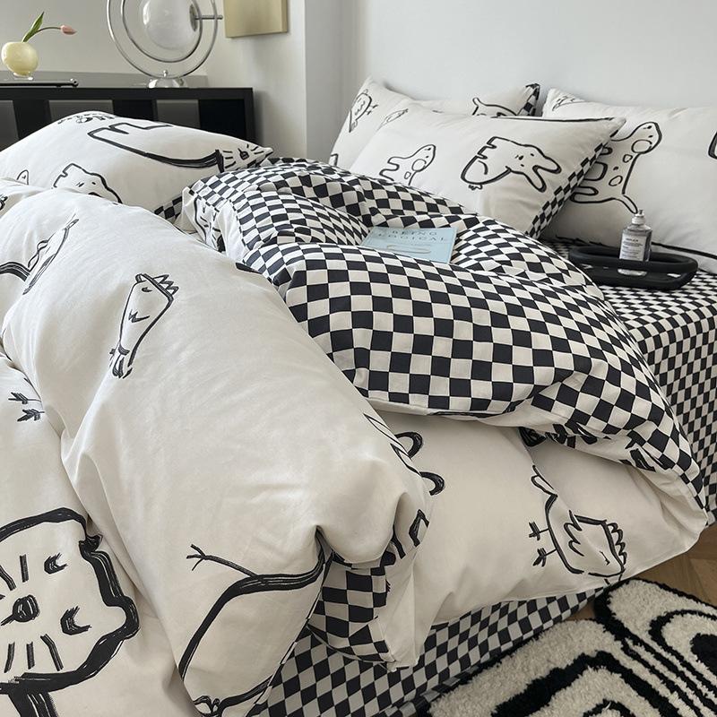 Простой хлопковый комплект из четырех предметов в скандинавском стиле, пододеяльник в весеннюю полоску, Наньтун, 40 ниток, полностью хлопковая простыня, пододеяльник, комплект из трех предметов