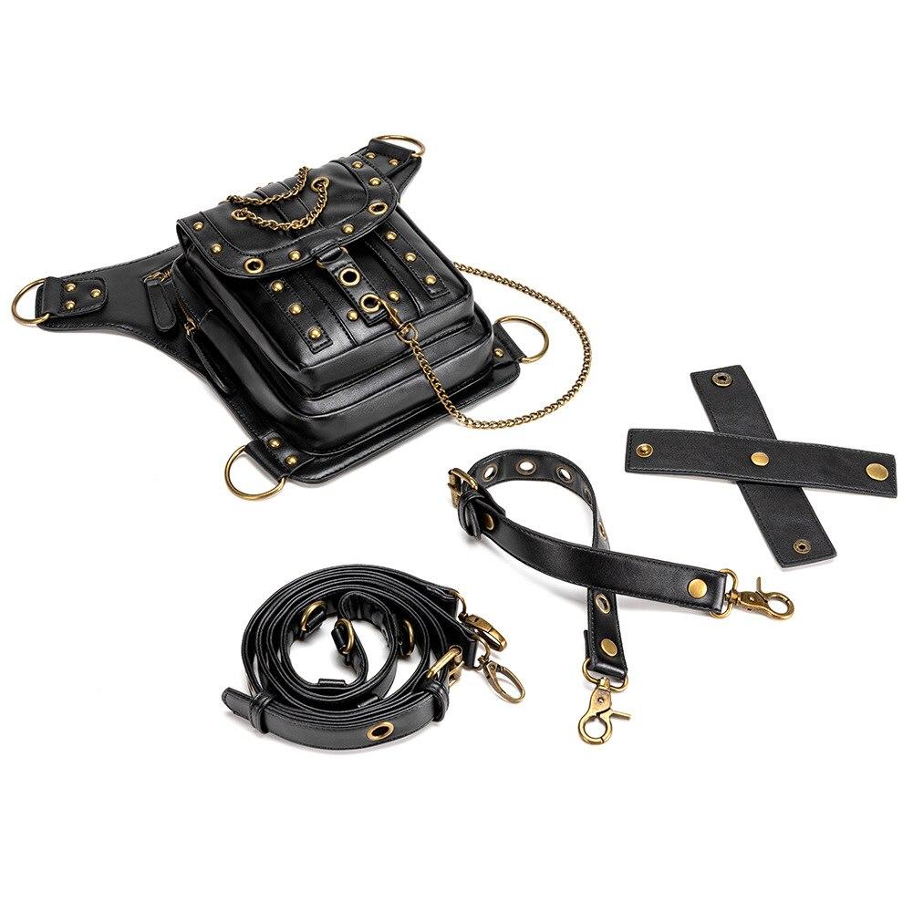 Johnature Punk Rivet Women Waist Pack Outdoor Chain Moto & Biker Belt Bag Pu Leather Multifunctional Shoulder Bags