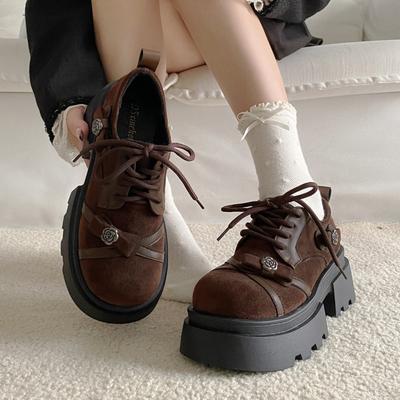 "Ленивое дробление базовая модель" ретро платформа женские туфли весна и осень шнуровка увеличение роста маленькие кожаные туфли