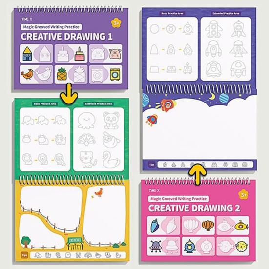 Книга для практики письма с канавками, с ручками, стержнями, держателем для карандаша, многоразовая