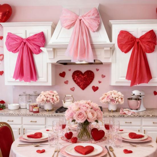 Набор для самостоятельного изготовления гигантских бантов из 6 штук для украшения стен, дверей и окон ко Дню святого Валентина. Легко собираемый фон для вечеринки или фотосессии.