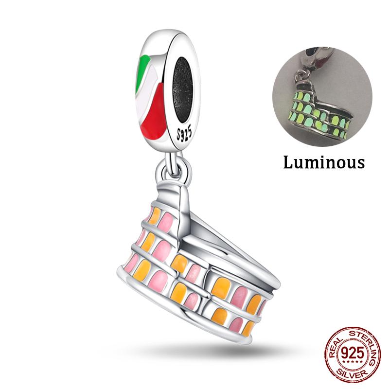 925 Silver Famous Attractions Eiffel Tower Church Luminous Charms Pendants Fit Qikaola Original Bracelets DIY Jewelry