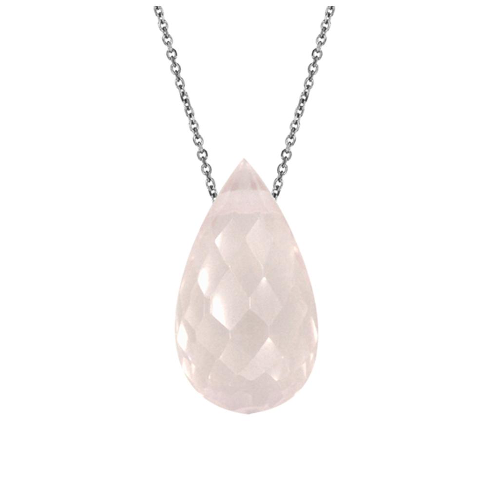 Les Trésors De Lily [R3010] - Silver 'Meghan' Silver Rose Quartz Necklace (rhodium) - 15x8mm