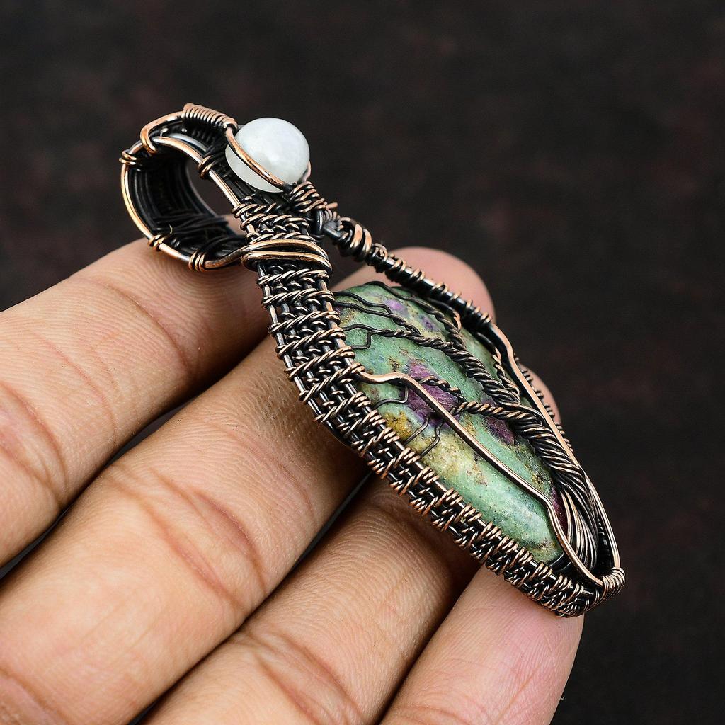 Древо Жизни Рубиновый Фуксит Медная Проволока Оплетенный Подвеска Драгоценный камень Проволочные Украшения Радужный Лунный Камень Украшения Подвеска Ручной Работы Украшения Древо Жизни