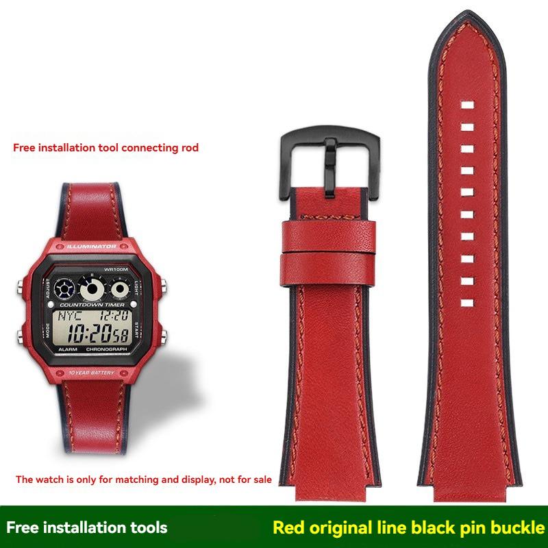 AE-1200 Retro Genuine Leather Watchband For Casio AE1200 AE-1300 W-218/A168 W-216H Vintage Strap 18mm convex mouth Men's Bracele