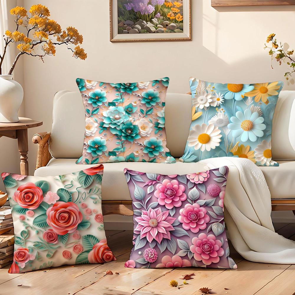 Pretty D Flower Pattern Decor Cushion Cover Premium Comfort Reversible Pillow Cove in One Design for Any Room Car Interior