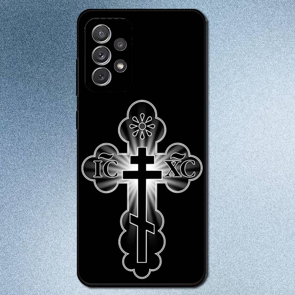 Чехол для телефона с иконкой Православного Креста для Samsung S25, S24, S21, S22, S23, S30, Ultra, S20, Plus, Fe, Lite, Note, 10, 9, 5G Черный Чехол