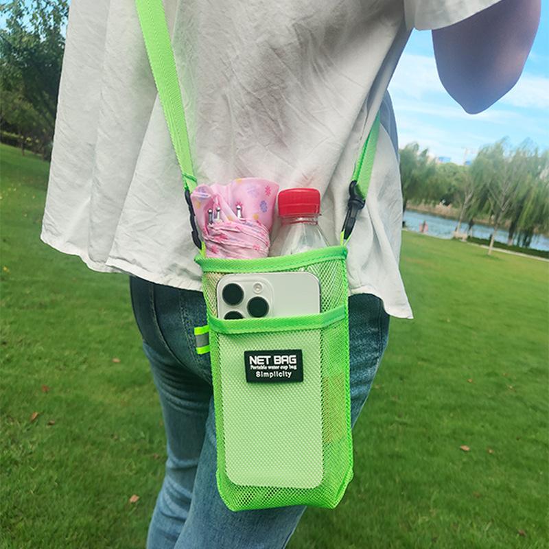 Portable Sport Water Bottle Cover Mesh Cup Sleeve Pouch With Strap Mobile Phone Bag Visible Bag Outdoor Camping Accessories