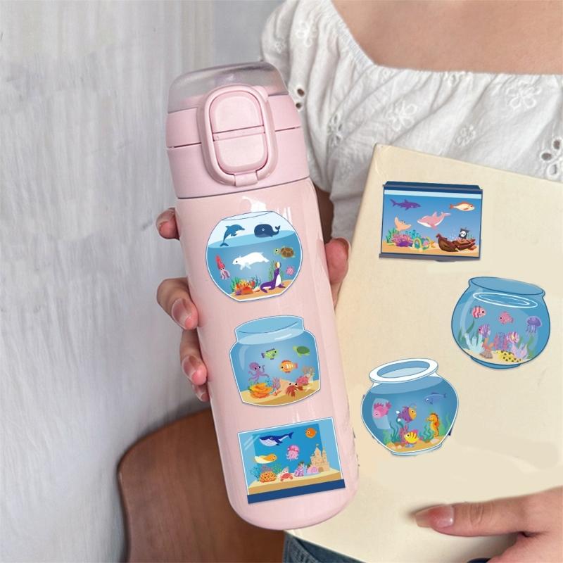 Cartoon Fish Tank Sticker Miniature Scene Sticker for Water Bottle Scrapbooking Journal Phone Case Laptop Nursery Wall