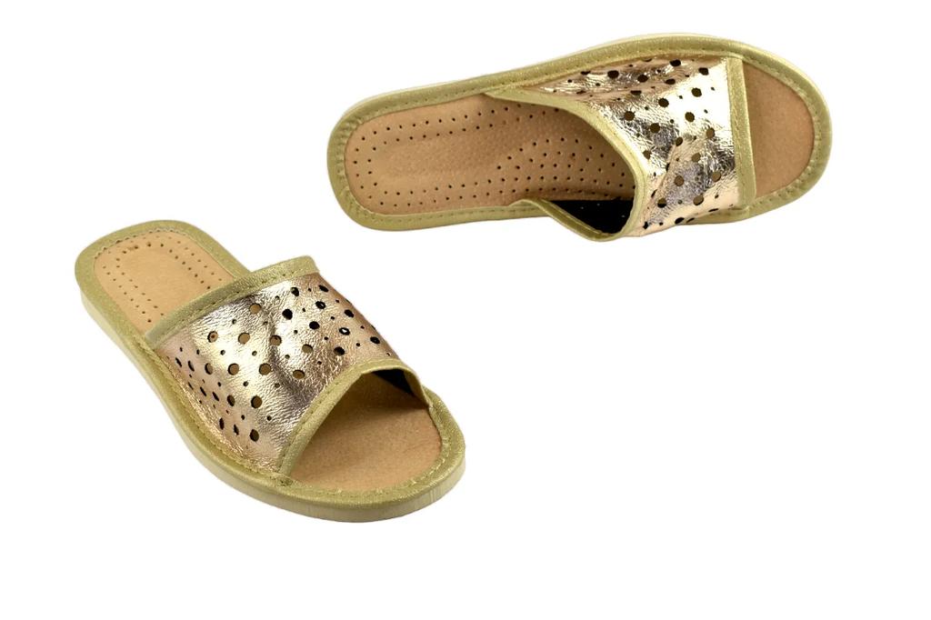 Women's openwork slippers, gold, veneer upper, size 38