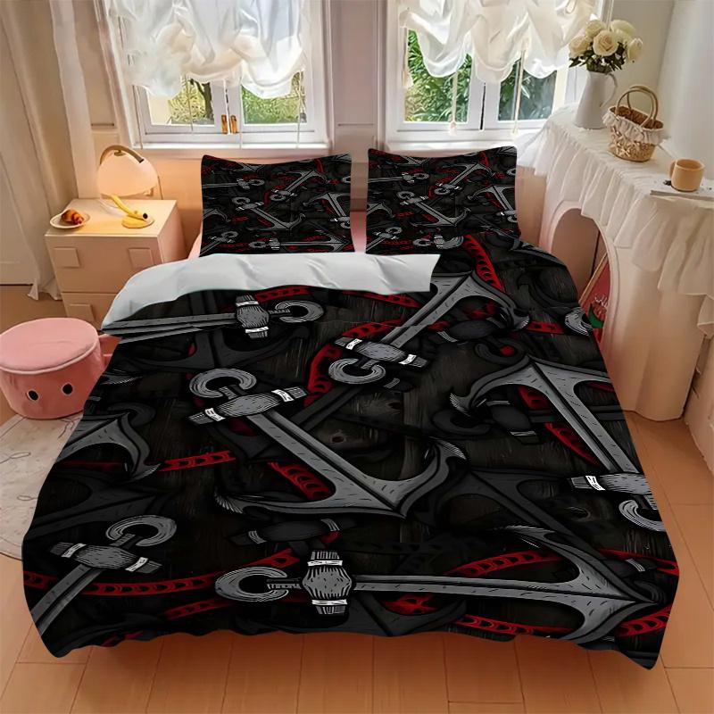 3pcs Anime Cartoon Design Anchor Pattern Bedding Set with One Quilt Cover and Two Pillowcases (No Core) - Home Decor, Festival Gift, Polyester Fabric,
