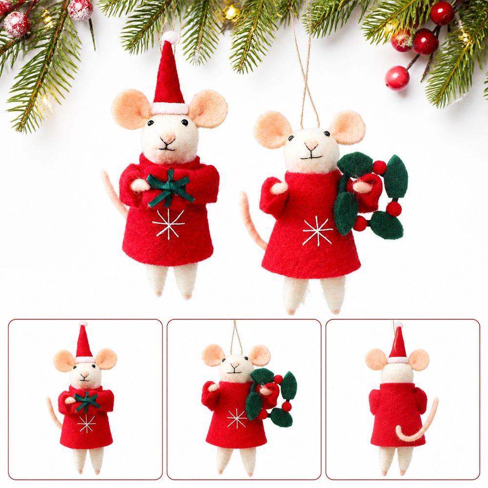 Santa Hat Felt Mouse Ornament Red Outfit Hanging Mouse Decoration Christmas Tree Decoration