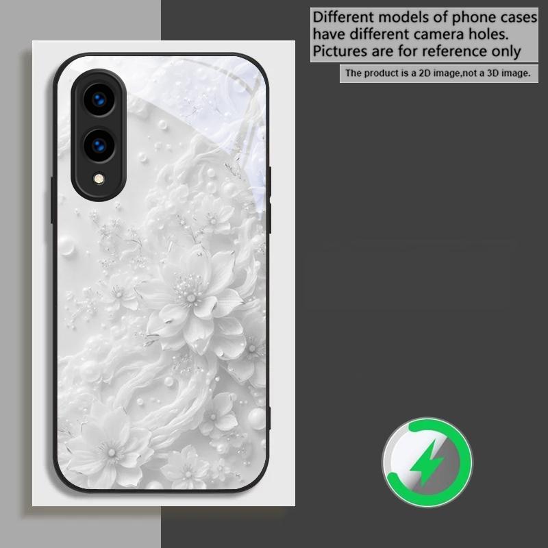 Красивые белые цветы, подходящие для Samsung Galaxy S26 Ultra S20 FE S21 S22+ 23 Plus S24 Ultra 25 Edge черный Стеклянный чехол для телефона
