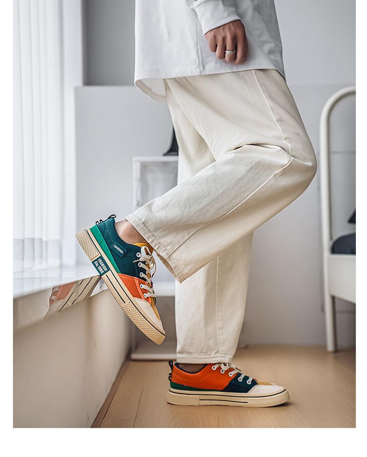 Мужские парусиновые дышащие кеды в стиле колор-блок - Модные и универсальные повседневные спортивные вещи на лето 2025