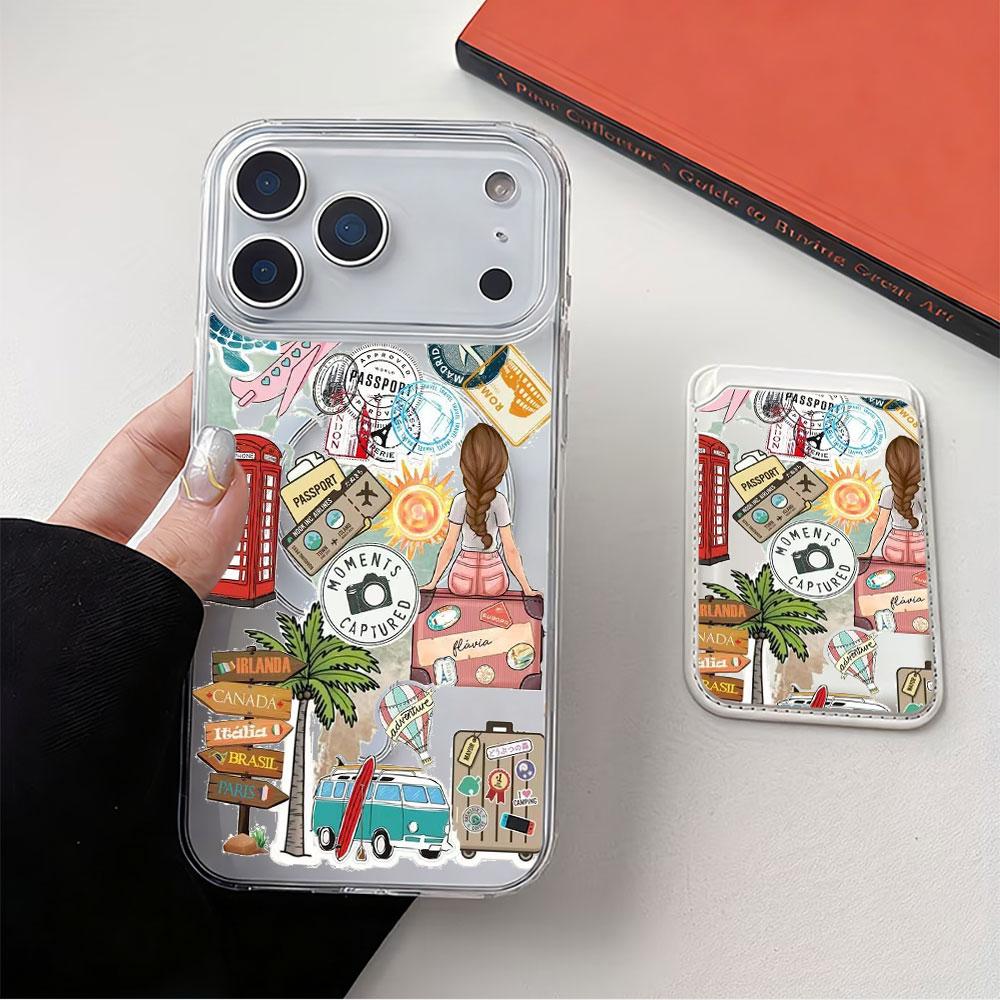 Fashion Tourism Label For Magsafe wallet Magnetic Card holder Phone Case For iPhone 16 13 16 15 12 14 17 Pro Max 16E Plus Cover