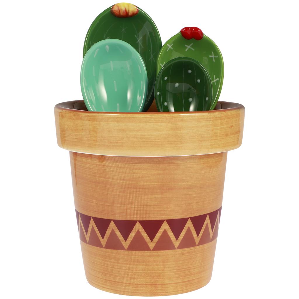 Набор из 4 фарфоровых мерных ложек с подставкой, милый дизайн в виде кактуса, ложка для перемешивания супа, многоразовая керамическая цветочная горшка, мерная ложка