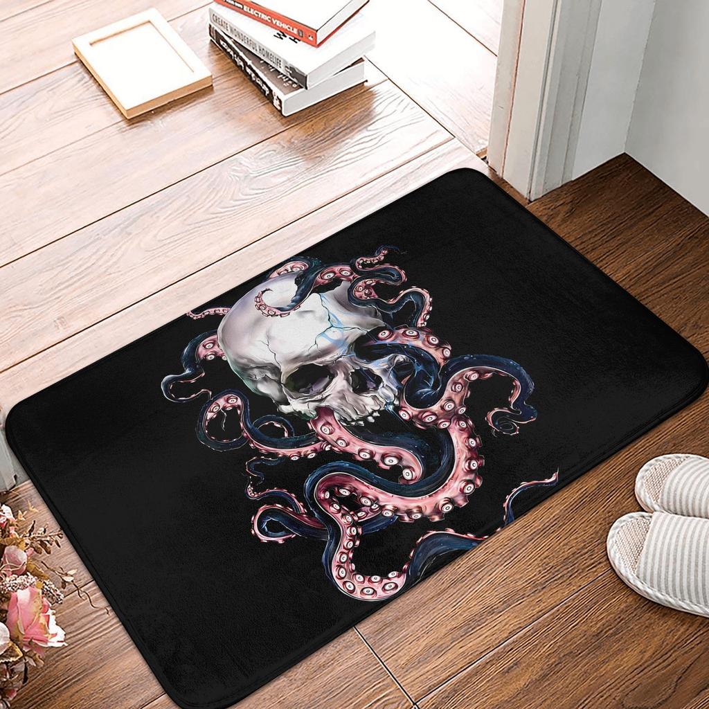 Skull Octopus Fashionable Style Door Mat Machine Washable for Bathroom Bedroom Living Room Entrance