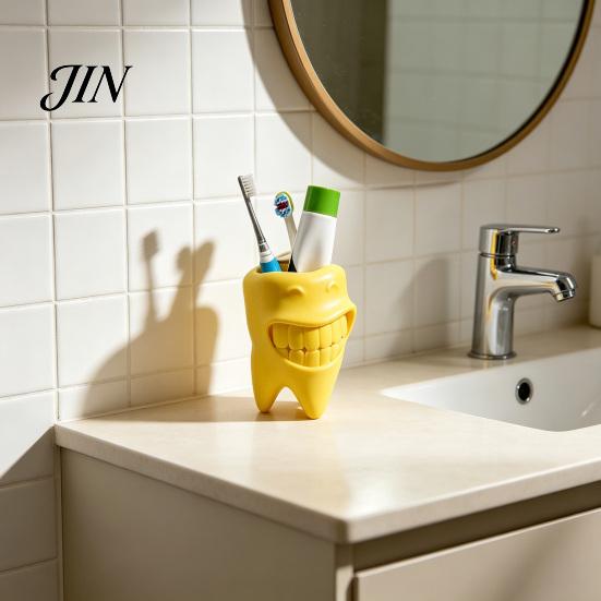 Bathroom Accessory 3D Printed Toothbrush Holder, Artistic Tooth Model Stable Base Holder Smiling Stand, Desktop Display Stand for Accessories