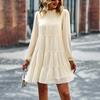 Women Long Sleeve Ruffled Stand Collar Casual Loose Pleated A Line Dress Plus Size