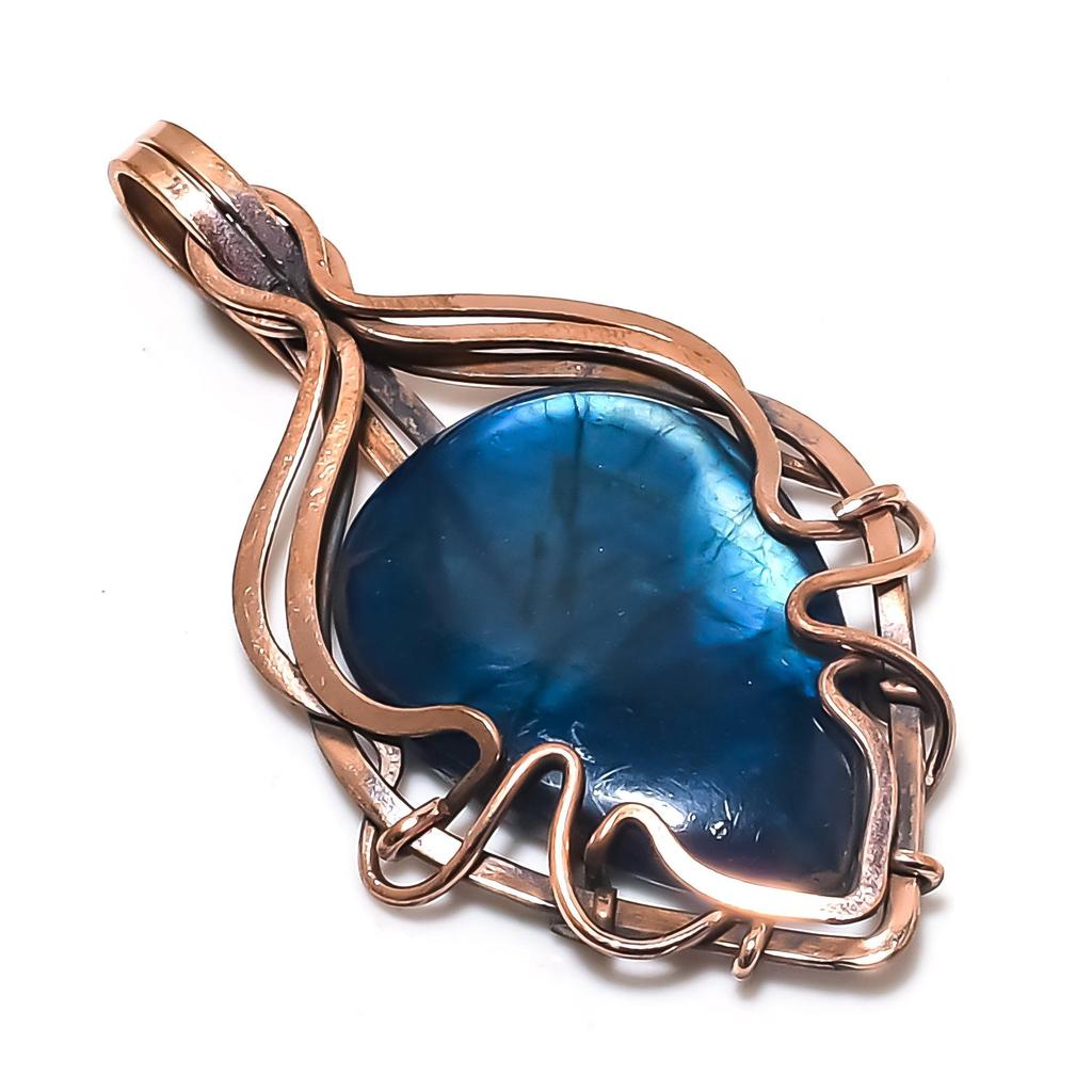 Blue Flash Labradorite Jewelry,999 Copper Wire Wrapped Pendant, Handmade Gemstone Jewelry, Gifts For Wife Brand New Pendant