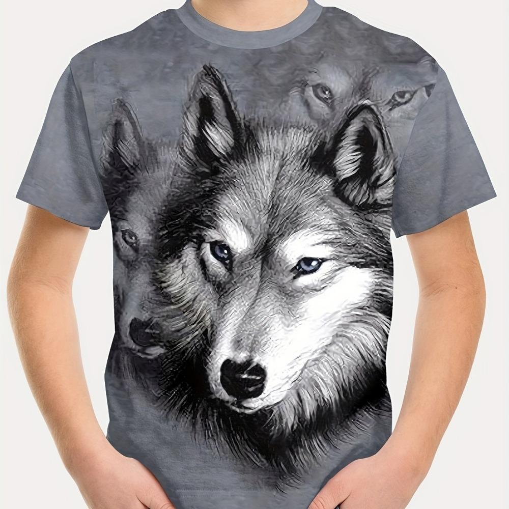 Children's Clothing Boys Tshirt Short Sleeve Cool 3D Wolf Print Kids Summer Clothes Stylish Streetwear Round Neck Girl Clothes