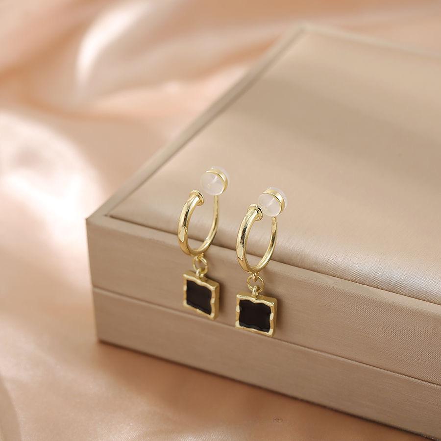 Серьги-клипсы без пирсинга, черные серьги, роскошные квадратные серьги-клипсы, новые серьги