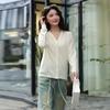 Autumn New 0 Wool Cardigan Women's Blouse Collar with Casual Long-sleeved Knitted Sweater Jacket Thin Top